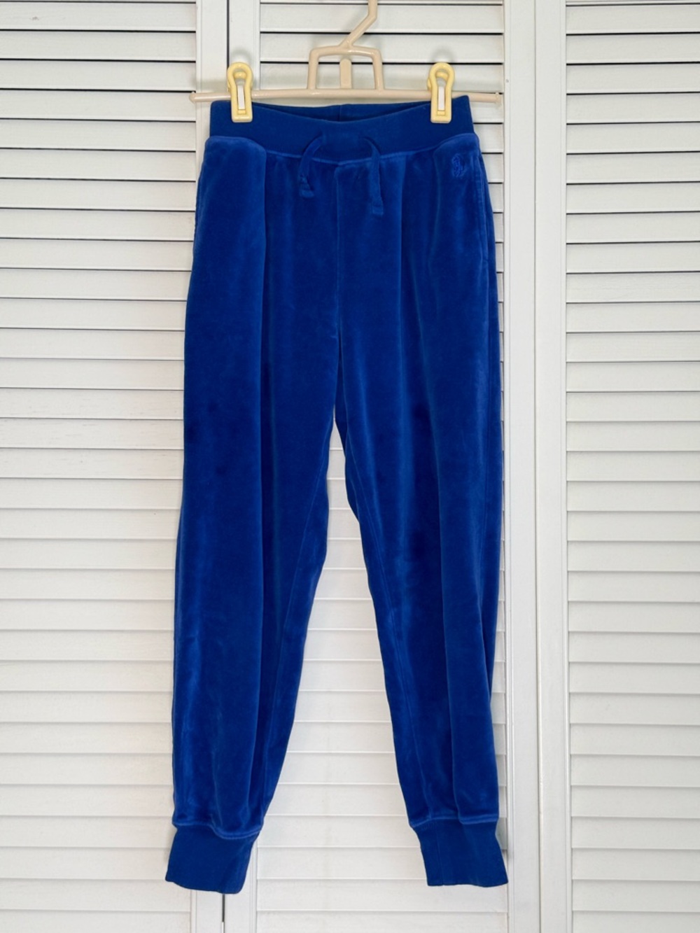 Polo Ralph Lauren Jogger Pants Youth Kids Size 7 Blue Velour Logo Pull On Cuffs
